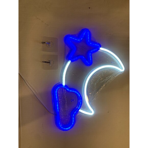 Neon Sign - Cloud and Moon Led Neon Light, Neon Lights Sign Warm White & Blue - Picture 2 of 6